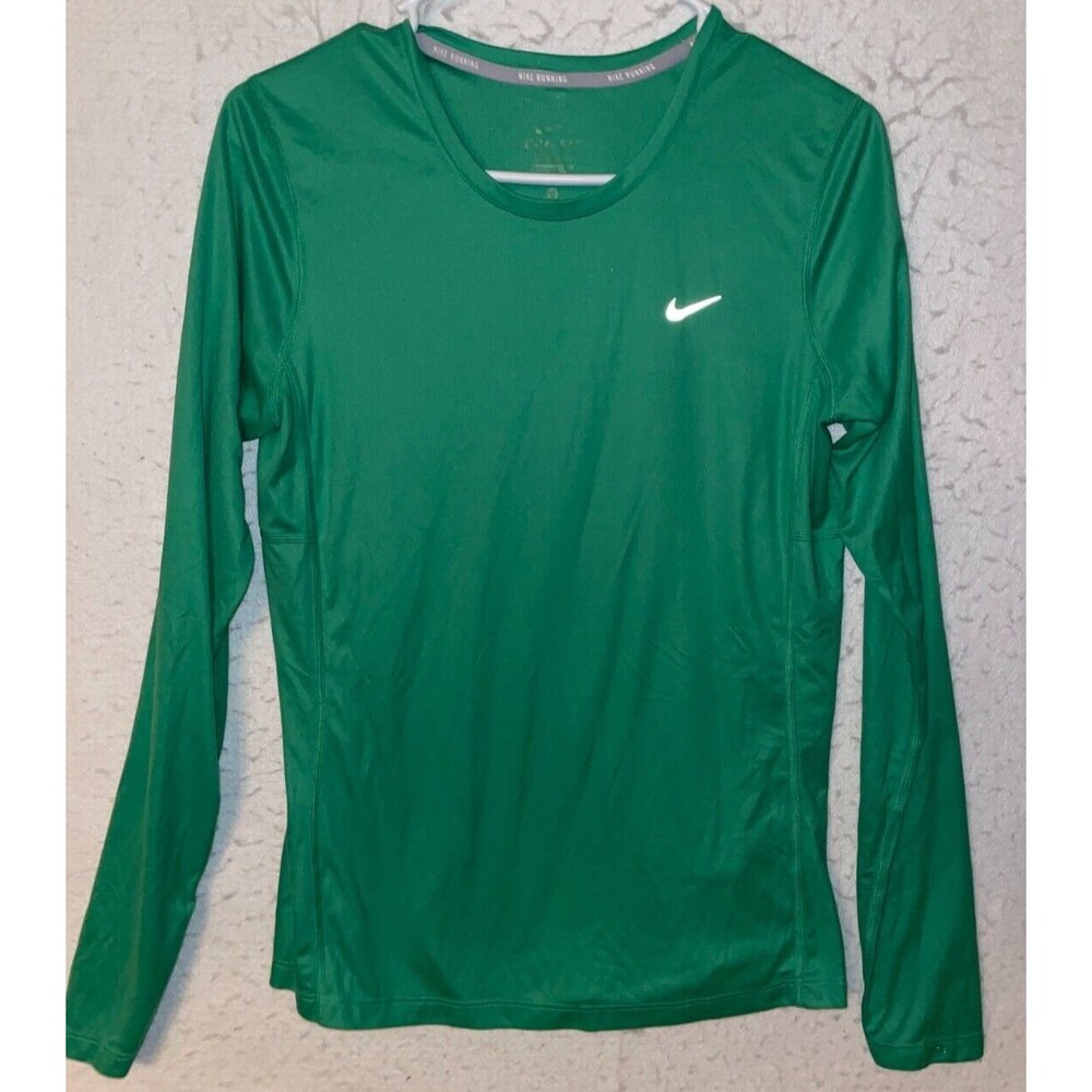 Nike Dri-Fit Athletic LONG Sleeve Running Gym Shirt GREEN Sz M Adult